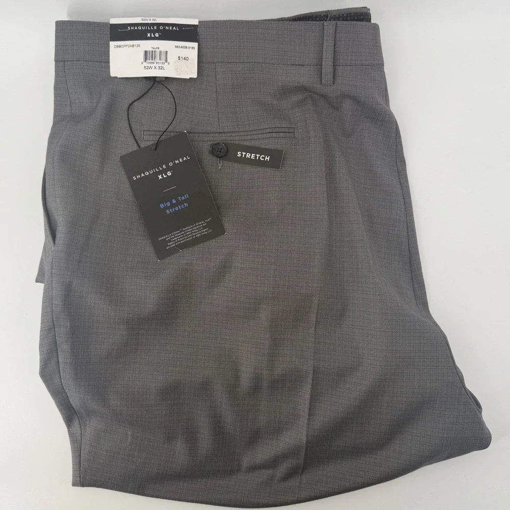 Shaquille O'Neal XLG Big Tall Stretch Dress Pants Men's 52W‎ x 32L Gray New